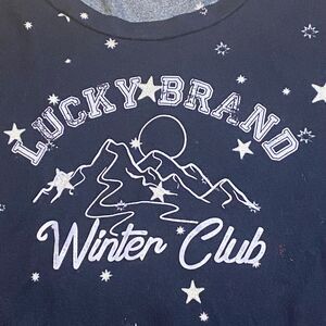 Lucky Brand Winter Club Sleep Top Long Sleeve Dark Blue White Stars Women’s Sz L